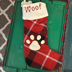 Red Plaid Woof Dog Christmas Stocking